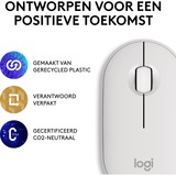 Logitech Pebble 2 M350s ratón Viajes Ambidextro RF Wireless + Bluetooth Óptico 4000 DPI blanco, Ambidextro, Óptico, RF Wireless + Bluetooth, 4000 DPI, Blanco