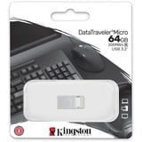 Kingston DataTraveler 64GB Micro 200MB/s Metal USB 3.2 Gen 1, Lápiz USB plateado, 64 GB, USB tipo A, 3.2 Gen 1 (3.1 Gen 1), 200 MB/s, Sin tapa, Plata