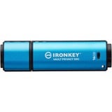 Kingston IronKey 16GB USB-C Vault Privacy 50C cifrado AES-256, FIPS 197, Lápiz USB celeste/Negro, FIPS 197, 16 GB, USB Tipo C, 3.2 Gen 1 (3.1 Gen 1), 250 MB/s, Tapa, Negro, Azul