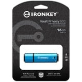 Kingston IronKey 16GB USB-C Vault Privacy 50C cifrado AES-256, FIPS 197, Lápiz USB celeste/Negro, FIPS 197, 16 GB, USB Tipo C, 3.2 Gen 1 (3.1 Gen 1), 250 MB/s, Tapa, Negro, Azul