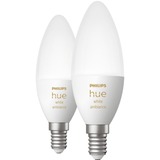 Philips Hue Vela - Bombilla inteligente E14 - (paquete de 2), Lámpara LED Philips Hue White ambiance Vela - Bombilla inteligente E14 - (paquete de 2), Bombilla inteligente, Blanco, Bluetooth/Zigbee, LED integrado, E14, Luz fría, Blanco cálido