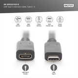 Digitus Cable de extensión USB 2.0, conector USB-C > puerto USB-C, Cable alargador negro