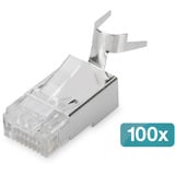 Digitus Conectores modulares para cable redondo, CAT 6A, blindados, 100 unidades, Enchufe plateado