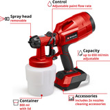 EINHELL Sistema de pulverización de pintura a batería Power X-Change TC-SY 18/60 Li-Solo, 18 Voltios, Arma de aerosol rojo/Negro