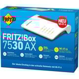FRITZ! FRITZ!Box 7530 AX, Router Box 7530 AX, Wi-Fi 6 (802.11ax), Doble banda (2,4 GHz / 5 GHz), Ethernet, ADSL, Gris, Rojo, Blanco, Router de sobremesa