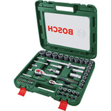 Bosch Juego de carraca de 1/4" + 1/2" con llaves de vaso, 60 piezas, Llave de tubo verde