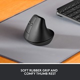 Logitech Lift Ratones, Ratón grafito/Negro, Izquierda, Diseño vertical, Óptico, RF Wireless + Bluetooth, 4000 DPI, Grafito