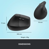 Logitech Lift Ratones, Ratón grafito/Negro, Izquierda, Diseño vertical, Óptico, RF Wireless + Bluetooth, 4000 DPI, Grafito