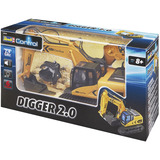 Revell 24924 RC Bagger mit 6-CH 2.4 GHz Fernsteuerung, Outdoor-tauglich, Schaufel und Baumgreifer aus Metall, griffiger Kettenantrieb, Originalgetreu, einzeln steuerbare Teile-Digger 2.0, bunt, Radiocontrol amarillo/Negro, Outdoor-tauglich, Schaufel und Baumgreifer aus Metall, griffiger Kettenantrieb, Originalgetreu, einzeln steuerbare Teile-Digger 2.0, bunt, 96 año(s), Plástico