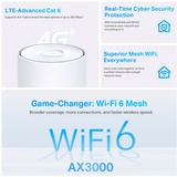 TP-Link Deco X50-4G Doble banda (2,4 GHz / 5 GHz) Wi-Fi 6 (802.11ax) Blanco 3 Interno, Router blanco, Blanco, Interno, Enrutador de malla, ≤20 dBm (2.4GHz); ≤23 dBm (5GHz), Doble banda (2,4 GHz / 5 GHz), Wi-Fi 6 (802.11ax)