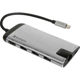 Verbatim 49142 hub de interfaz USB 3.2 Gen 1 (3.1 Gen 1) Type-C 1000 Mbit/s Negro, Plata, Estación de acoplamiento gris, USB 3.2 Gen 1 (3.1 Gen 1) Type-C, USB 3.2 Gen 1 (3.1 Gen 1) Type-C, MicroSD (TransFlash), 1000 Mbit/s, Negro, Plata, Metal