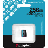 Kingston 256 GB microSDXC Canvas Go Plus Gen4 200R A2 U3 Paquete individual sin ADP, Tarjeta de memoria negro, 256 GB, MicroSD, Clase 10, UHS-I, 200 MB/s, 160 MB/s