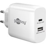 goobay Cargador rápido dual USB-C, PD, GaN, 65 vatios blanco
