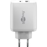 goobay Cargador rápido dual USB-C, PD, GaN, 65 vatios blanco