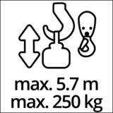 EINHELL TC-EH 250 500 W 12 m 125 kg, Torno rojo, Polipasto de alambre, 12 m, 125 kg, 250 kg, 11,5 m, 5,7 m