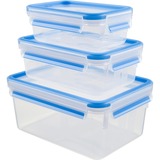 Emsa CLIP & CLOSE Rectangular Caja Azul, Transparente 3 pieza(s) transparente/Azul, Caja, Rectangular, Azul, Transparente, Elastómero termoplástico (TPE), Alemania, 3 pieza(s)
