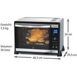 Rommelsbacher BGE 1580/E horno tostador 30 L 1580 W Negro, Acero inoxidable Parrilla, Mini horno acero fino, 30 L, Negro, Acero inoxidable, Tocar, 80 - 230 °C, Acero inoxidable, 120 min