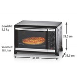 Rommelsbacher BG 1055/E horno tostador 18 L Negro, Acero inoxidable Parrilla, Mini horno plateado/Negro, 18 L, Negro, Acero inoxidable, Giratorio, Acero inoxidable, 3 estanterías, 60 min, Minorista