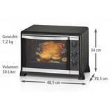 Rommelsbacher BG 1550 Horno eléctrico 30 L Negro, Mini horno negro, Horno eléctrico, 30 L, 80 - 230 °C, Negro, Giratorio, Mecánico, Minorista