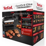 Tefal OptiGrill Elite GC750D30 parrilla eléctrica de contacto, Barbacoa de contacto plateado/Negro, Negro, Acero inoxidable, Plástico, Rectangular, Tocar, 600 cm², 300 x 200 mm