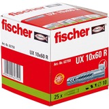 fischer 062759 tornillo de anclaje y taco 25 pieza(s) 6 cm, Pasador gris claro, Gris, 6 cm, 1 cm, 7,5 cm, 6 mm, 8 mm