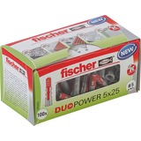 fischer DUOPOWER 5 x 25 LD clavija 100 pieza(s) De plástico Alrededor, Pasador gris claro/Rojo, Alrededor, De plástico, 2,5 cm, 5 mm, 3,5 cm, 100 pieza(s)