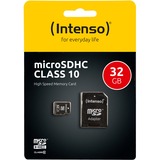 Intenso 32GB MicroSDHC Clase 10, Tarjeta de memoria 32 GB, MicroSDHC, Clase 10, 25 MB/s, Resistente a golpes, Resistente a la temperatura, Resistente al agua, A prueba de rayos X, Negro