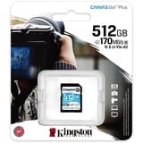 Kingston Canvas Go! Plus 512 GB SD UHS-I Clase 10, Tarjeta de memoria negro, 512 GB, SD, Clase 10, UHS-I, 170 MB/s, 90 MB/s