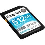 Kingston Canvas Go! Plus Tarjeta SDXC Canvas Go Plus 170R C10 UHS-I U3 V30 de 512 GB, Tarjeta de memoria negro, 512 GB, SD, Clase 10, UHS-I, 170 MB/s, 90 MB/s