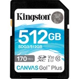 Kingston Canvas Go! Plus Tarjeta SDXC Canvas Go Plus 170R C10 UHS-I U3 V30 de 512 GB, Tarjeta de memoria negro, 512 GB, SD, Clase 10, UHS-I, 170 MB/s, 90 MB/s
