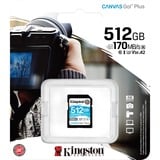 Kingston Canvas Go! Plus Tarjeta SDXC Canvas Go Plus 170R C10 UHS-I U3 V30 de 512 GB, Tarjeta de memoria negro, 512 GB, SD, Clase 10, UHS-I, 170 MB/s, 90 MB/s