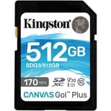 Kingston Canvas Go! Plus Tarjeta SDXC Canvas Go Plus 170R C10 UHS-I U3 V30 de 512 GB, Tarjeta de memoria negro, 512 GB, SD, Clase 10, UHS-I, 170 MB/s, 90 MB/s