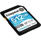 Kingston Canvas Go! Plus Tarjeta SDXC Canvas Go Plus 170R C10 UHS-I U3 V30 de 512 GB, Tarjeta de memoria negro, 512 GB, SD, Clase 10, UHS-I, 170 MB/s, 90 MB/s