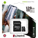 Kingston Canvas Select Tarjeta micSDXC Plus 100R A1 C10 de 128 GB + ADP, Tarjeta de memoria negro, 128 GB, MicroSDXC, Clase 10, UHS-I, 100 MB/s, Class 1 (U1)