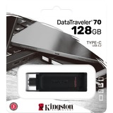 Kingston DataTraveler 128GB USB-C 3.2 Gen 1 70, Lápiz USB negro, 128 GB, USB Tipo C, 3.2 Gen 1 (3.1 Gen 1), Tapa, 7 g, Negro