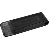 Kingston DataTraveler 64GB USB-C 3.2 Gen 1 70, Lápiz USB negro, 64 GB, USB Tipo C, 3.2 Gen 1 (3.1 Gen 1), Tapa, 7 g, Negro