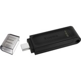 Kingston DataTraveler 64GB USB-C 3.2 Gen 1 70, Lápiz USB negro, 64 GB, USB Tipo C, 3.2 Gen 1 (3.1 Gen 1), Tapa, 7 g, Negro