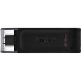 Kingston DataTraveler 64GB USB-C 3.2 Gen 1 70, Lápiz USB negro, 64 GB, USB Tipo C, 3.2 Gen 1 (3.1 Gen 1), Tapa, 7 g, Negro