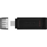Kingston DataTraveler 64GB USB-C 3.2 Gen 1 70, Lápiz USB negro, 64 GB, USB Tipo C, 3.2 Gen 1 (3.1 Gen 1), Tapa, 7 g, Negro