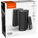 Creative T100 Rango completo Negro Inalámbrico y alámbrico 20 W, Altavoces de PC negro, Rango completo, 2.0 canales, Inalámbrico y alámbrico, 20 W, 50 - 20000 Hz, Negro