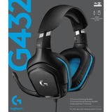 Logitech G432 Auriculares Diadema Conector de 3,5 mm Negro, Azul, Auriculares para gaming negro/Azul, Auriculares, Diadema, Juego, Negro, Azul, Binaural, Alámbrico