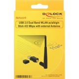 DeLOCK 12462 adaptador y tarjeta de red WLAN 433 Mbit/s, Adaptador Wi-Fi negro, Inalámbrico, USB, WLAN, Wi-Fi 5 (802.11ac), 433 Mbit/s, Negro
