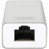 Digitus Adaptador LAN Gigabit y concentrador USB 3.0 de 3 puertos, Hub USB blanco, USB 3.2 Gen 1 (3.1 Gen 1) Type-A, USB 3.2 Gen 1 (3.1 Gen 1) Type-A, 1000 Mbit/s, Plata, Blanco, Aluminio, 0,2 m