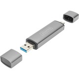 Digitus Dual Card Reader Hub USB-C™ / USB 3.0, OTG, Lector de tarjetas gris, OTG, MicroSD (TransFlash), SD, Aluminio, 5000 Mbit/s, Aluminio, CE, USB 3.2 Gen 1 (3.1 Gen 1) Type-A/Type-C