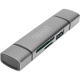 Digitus Dual Card Reader Hub USB-C™ / USB 3.0, OTG, Lector de tarjetas gris, OTG, MicroSD (TransFlash), SD, Aluminio, 5000 Mbit/s, Aluminio, CE, USB 3.2 Gen 1 (3.1 Gen 1) Type-A/Type-C