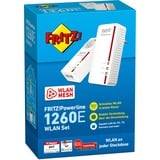 FRITZ! FRITZ!Powerline 1260E WLAN Set, PowerLAN Powerline 1260E WLAN Set, 1200 Mbit/s, IEEE 802.11a, IEEE 802.11b, IEEE 802.11g, IEEE 802.11h, IEEE 802.11i, Tipo F, Gigabit Ethernet, 10,100,1000 Mbit/s, 10BASE-T, 100BASE-T, 1000BASE-T
