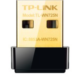 TP-Link TL-WN725N adaptador y tarjeta de red WLAN 150 Mbit/s, Adaptador Wi-Fi negro, Inalámbrico, USB, WLAN, Wi-Fi 4 (802.11n), 150 Mbit/s, Negro, Minorista
