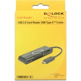 DeLOCK 91739 lector de tarjeta USB 2.0 Negro, Lector de tarjetas negro, CF, CF Tipo II, MMC, MS PRO Duo, Memoria extraíble, MicroSD (TransFlash), MicroSDHC, MicroSDXC,..., Negro, 480 Mbit/s, 2048 GB, USB 2.0, USB