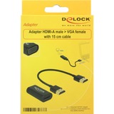 DeLOCK 0.15m, HDMI/VGA 0,15 m VGA (D-Sub) Negro, Adaptador negro, HDMI/VGA, 0,15 m, HDMI, VGA (D-Sub), Macho, Hembra, 1920 x 1200 Pixeles