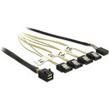 DeLOCK 1m, Mini SAS HD SFF-8643/4xSATA 7p Negro, Plata, Amarillo, Adaptador negro, Mini SAS HD SFF-8643/4xSATA 7p, 1 m, Mini SAS HD SFF-8643, 4 x SATA 7p, Macho/Hembra, Negro, Plata, Amarillo